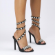 New Black Gold 11cm Stiletto Heel Small Round Toe Satin Surface Rhinestone High-heeled Sandals Summer Rivet