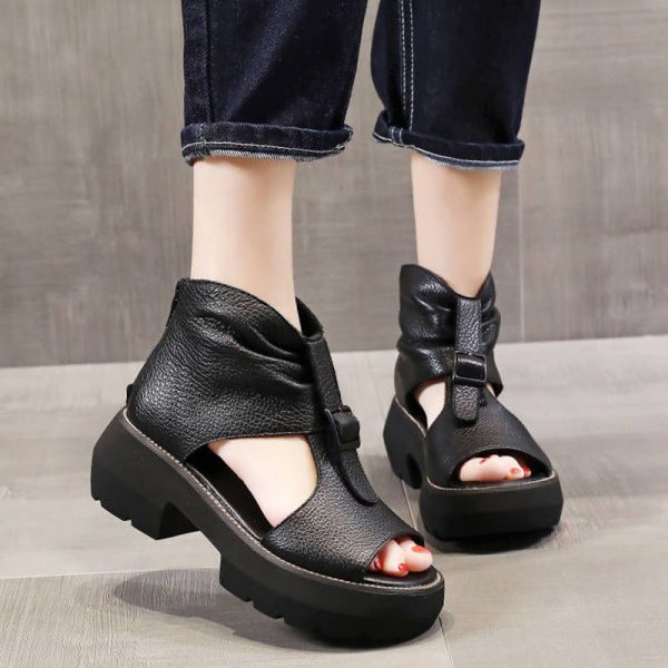 Summer Roman Style Peep Toe Chunky Heel Platform High-top Height Increasing Sandals