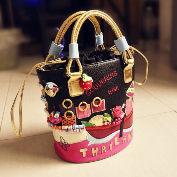 Women's Bag Stitching Embroidery Three-dimensional Bucket Bag Shoulder Bag