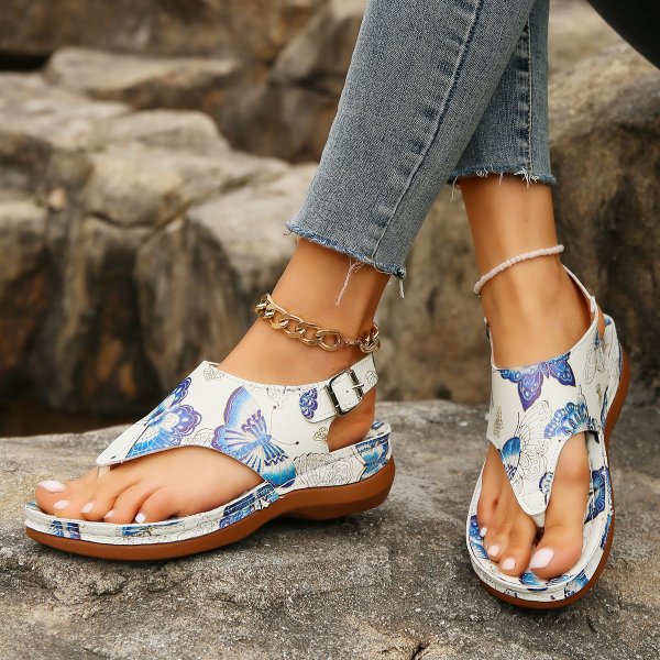 Women's Fashion Casual Flower Back Buckle Wedge Sandals