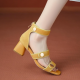 Retro Frosted Buckle Authentic Leather Square Toe High Heel Sandals