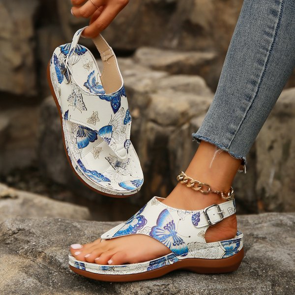 Women's Fashion Casual Flower Back Buckle Wedge Sandals